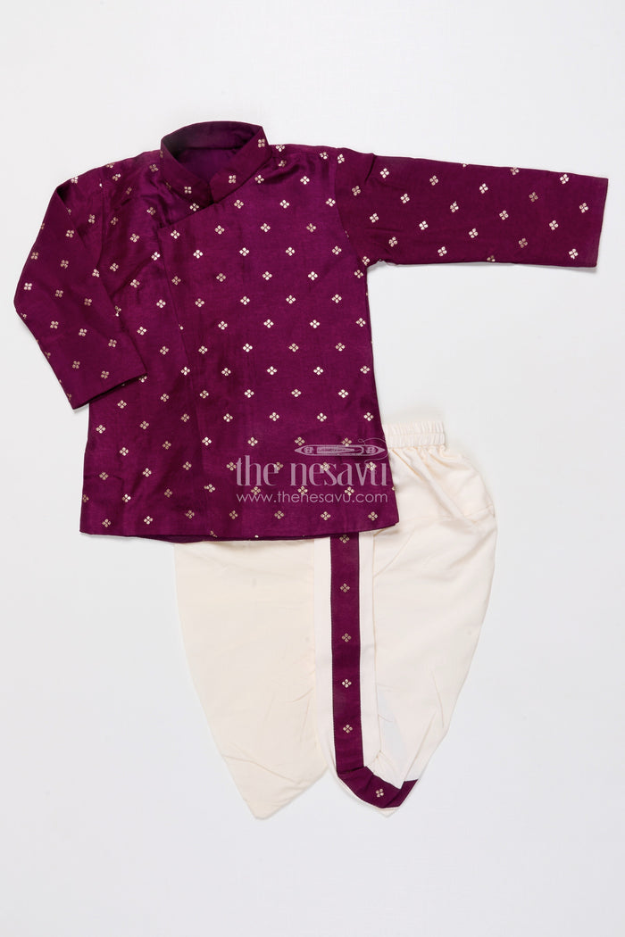 The Nesavu Boys Dothi Set Traditional Boys Dhoti Kurta Set for Festive Occasions and Temple Ceremonies Nesavu Nesavu boys festive silk blend dhoti kurta set zari butta cultural events rituals
