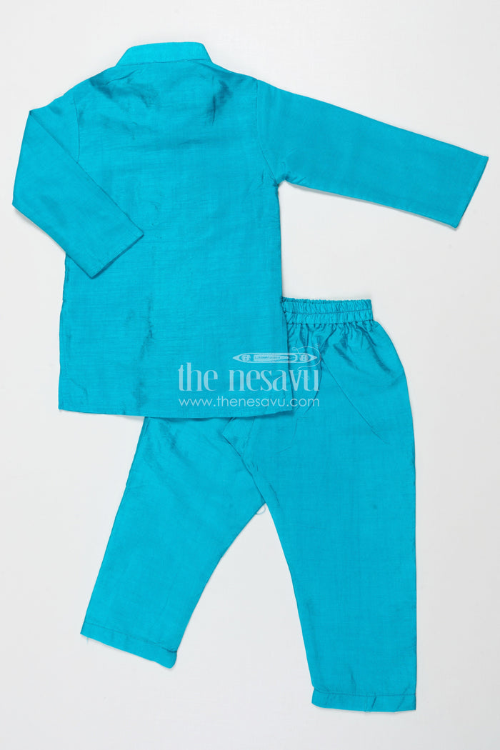 The Nesavu Boys Jacket Sets Traditional Boys Jacket Kurta Set with Embroidered Jacket for Poojas and Celebrations Nesavu Nesavu boys festive jacket set with embroidered Nehru jacket for traditional poojas and family gatherings