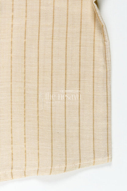The Nesavu Boys Silk Shirt Traditional Cotton Shirt for Boys in Beige Silk Blend with Striped Gold Thread Weaving and Mandarin Collar Nesavu Nesavu Boys Traditional Cotton Shirt Silk Blend Gold Stripes Mandarin Collar Design
