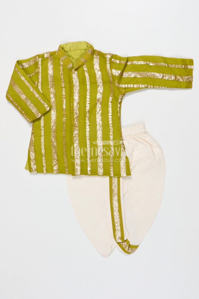 The Nesavu Boys Dothi Set Traditional Dhoti Kurta Set for Baby Boy for Ethnic Family Functions Nesavu 12 (3M) / Green BES780A-12 Nesavu baby boy dhoti set in viscose silk for traditional occasions and naming ceremonies