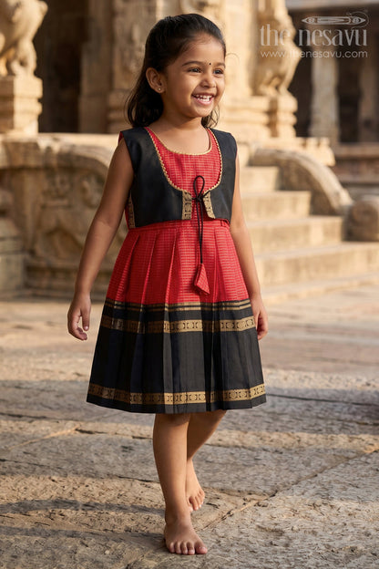 The Nesavu Girls Kanchi Silk Frock Traditional Frock for Toddler Girls Inspired by Kanchipuram Silk Sarees Nesavu Nesavu traditional silk frock for toddler girls with Kanchipuram saree inspired design