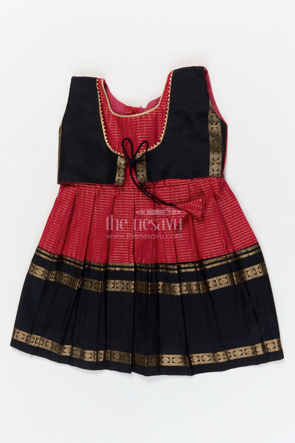 The Nesavu Girls Kanchi Silk Frock Traditional Frock for Toddler Girls Inspired by Kanchipuram Silk Sarees Nesavu 10 (NB) / Pink / style 3 KSF001AC-10 Nesavu traditional silk frock for toddler girls with Kanchipuram saree inspired design