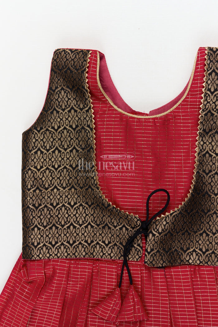 The Nesavu Girls Kanchi Silk Frock Traditional Frock for Toddler Girls Inspired by Kanchipuram Silk Sarees Nesavu Nesavu traditional silk frock for toddler girls with Kanchipuram saree inspired design
