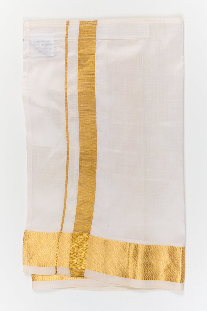 The Nesavu Pure Silk Vesti Traditional Silk Dhoti for Kids for Festivals and Cultural Wear Nesavu 14 (6M) / Cream / Pure Silk D072A-14 Nesavu traditional silk dhoti for kids with zari border – ideal for festivals and cultural events