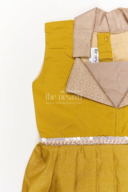 The Nesavu Girls Kanchi Silk Frock Traditional Silk Frock for Girls for Weddings and Milestone Occasions Nesavu Nesavu traditional silk frock for girls with pleated zari skirt and collar – ideal for weddings and birthdays