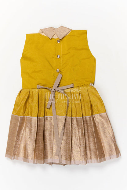 The Nesavu Girls Kanchi Silk Frock Traditional Silk Frock for Girls for Weddings and Milestone Occasions Nesavu Nesavu traditional silk frock for girls with pleated zari skirt and collar – ideal for weddings and birthdays