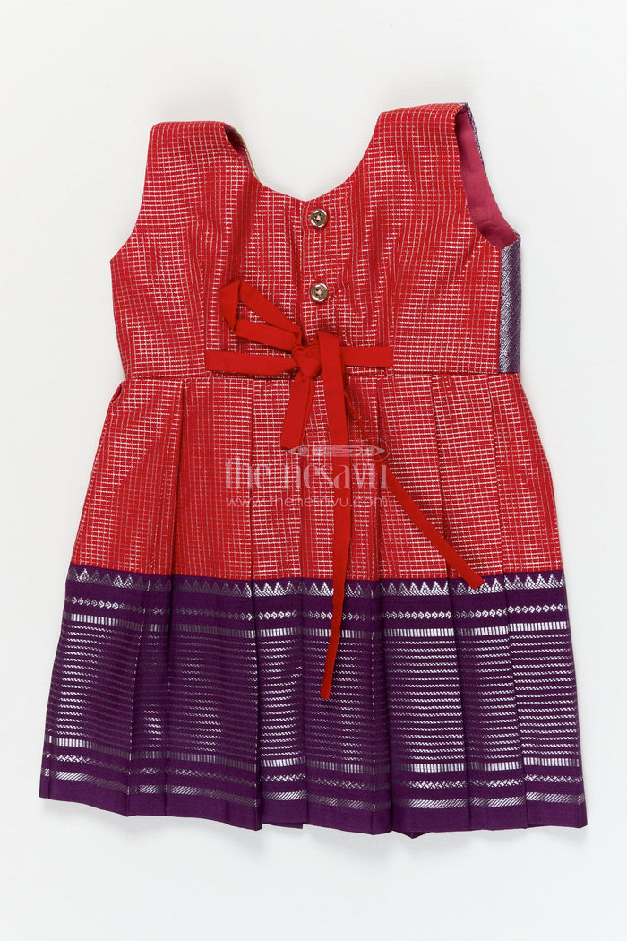 The Nesavu Girls Kanchi Silk Frock Traditional Silk Frock for Toddler Girls with Arani Saree Style Detailing Nesavu Nesavu toddler girl traditional silk frock inspired by Arani sarees for festive celebrations