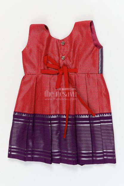 The Nesavu Girls Kanchi Silk Frock Traditional Silk Frock for Toddler Girls with Arani Saree Style Detailing Nesavu Nesavu toddler girl traditional silk frock inspired by Arani sarees for festive celebrations