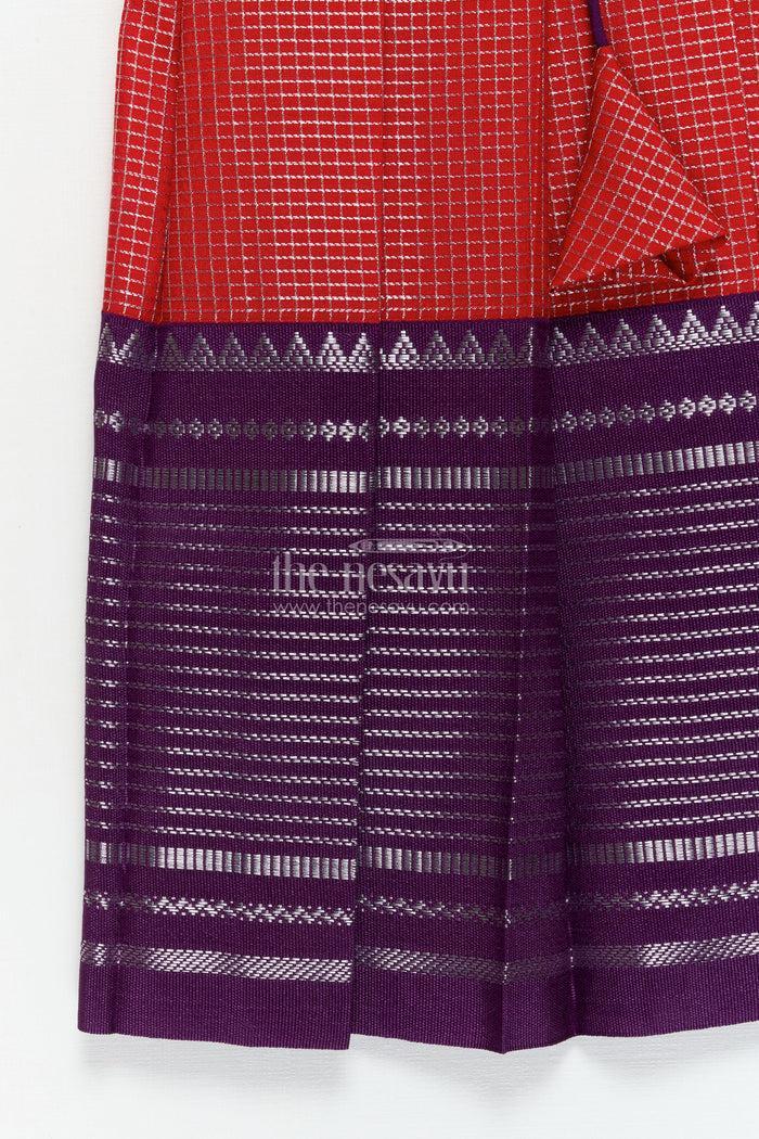 The Nesavu Girls Kanchi Silk Frock Traditional Silk Frock for Toddler Girls with Arani Saree Style Detailing Nesavu Nesavu toddler girl traditional silk frock inspired by Arani sarees for festive celebrations