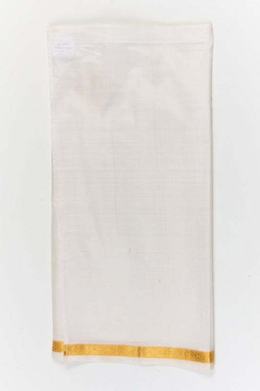 The Nesavu Pure Silk Vesti Traditional Silk Veshti for Baby Boys for Milestone Rituals Nesavu 20 (3Y) / White / Pure Silk D086B-20 Nesavu traditional silk veshti for baby boys – ideal for naming ceremonies, poojas, and temple visits