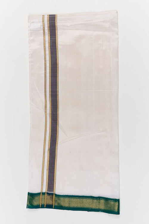 The Nesavu Pure Silk Vesti Traditional Silk Veshti for Baby Boys with Temple-style Border Nesavu 28 (7Y) / White / Pure Silk D067A-28 Nesavu baby boys traditional silk veshti with contrast border for festive and temple wear