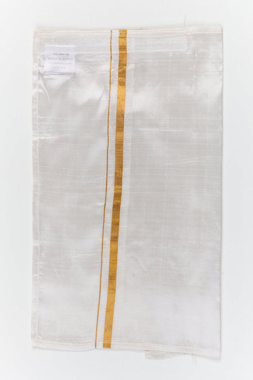 The Nesavu Boys Vesti Traditional Silk Vesti for Boys Ethnic Wear and Temple Visits Nesavu 14 (6M) / White / Silk D046A-14 Nesavu boys traditional silk vesti with zari border for weddings and temple ceremonies