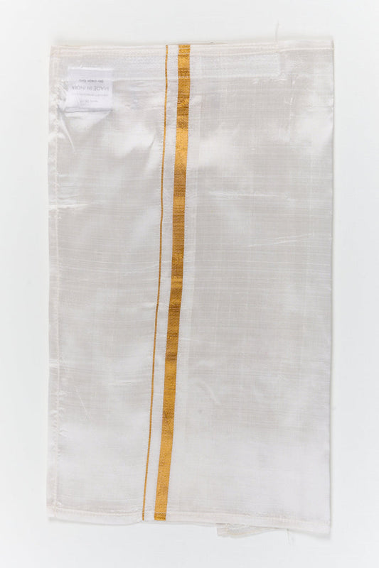 The Nesavu Boys Vesti Traditional Silk Vesti for Boys Ethnic Wear and Temple Visits Nesavu 14 (6M) / White / Silk D046A-14 Nesavu boys traditional silk vesti with zari border for weddings and temple ceremonies
