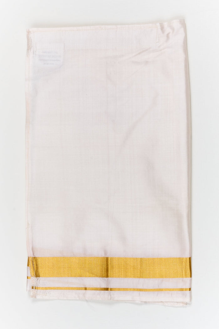 The Nesavu Boys Vesti Traditional Vesti for Boys Festive Wear and Wedding Functions Nesavu 12 (3M) / White / Silk D054A-12 Nesavu traditional silk vesti for boys with broad zari border for weddings and festive functions