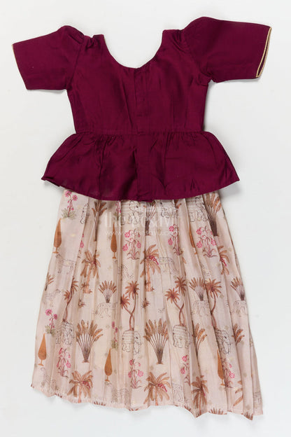 The Nesavu Pattu Pavadai Traditional Wrap-style Baby Pattu Pavadai for Festive Milestones Nesavu Nesavu wrap-style baby pattu pavadai with jungle print skirt for traditional festivities