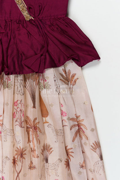 The Nesavu Pattu Pavadai Traditional Wrap-style Baby Pattu Pavadai for Festive Milestones Nesavu Nesavu wrap-style baby pattu pavadai with jungle print skirt for traditional festivities