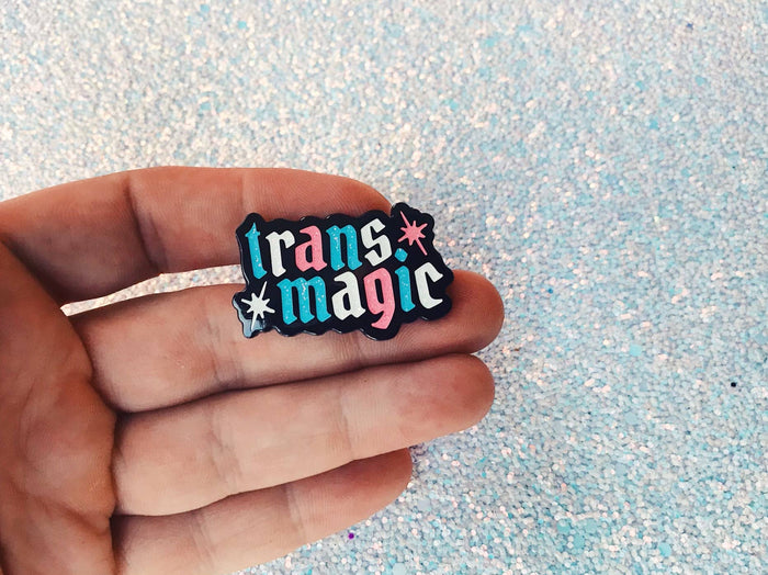 Trans Magic Enamel Pin - Glitter Trans Flag Colors
