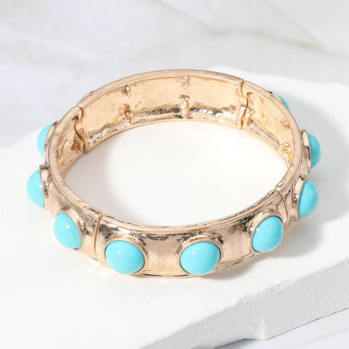TURQUOISE Bead Pearl Hammered Metal Bracelet