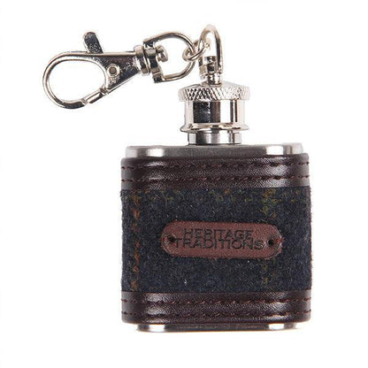 Heritage Traditions Tweed 1oz Hip Flask with Brown PU Trim Detail