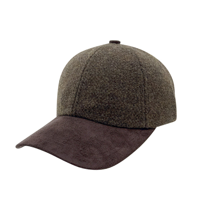 Two-tone cap with brown brim and dark green top on a white background