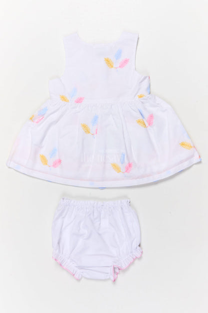 The Nesavu Baby Cotton Frocks Two-piece Baby Frock Set with Floral Embroidery and Bloomers Nesavu Baby frock set with embroidery and bloomers for comfortable everyday wear