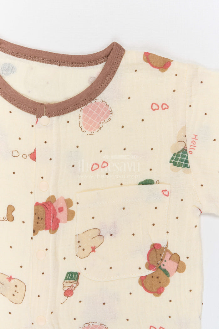 The Nesavu Night Dress Kids Cotton Night Suit with Bunny Print for Bedtime Comfort Nesavu Nesavu Kids Muslin Cotton Bunny Print Night Suit For Comfortable Daily Sleepwear