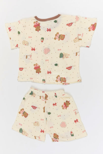 The Nesavu Night Dress Kids Cotton Night Suit with Bunny Print for Bedtime Comfort Nesavu Nesavu Kids Muslin Cotton Bunny Print Night Suit For Comfortable Daily Sleepwear