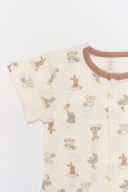 The Nesavu Night Dress Kids Cotton Night Suit with Bunny Print for Everyday Sleep Nesavu Nesavu Kids Muslin Cotton Bunny Print Night Suit For Comfortable Daily Sleepwear