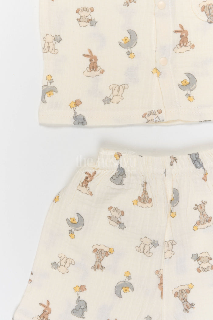 The Nesavu Night Dress Kids Cotton Night Suit with Bunny Print for Everyday Sleep Nesavu Nesavu Kids Muslin Cotton Bunny Print Night Suit For Comfortable Daily Sleepwear