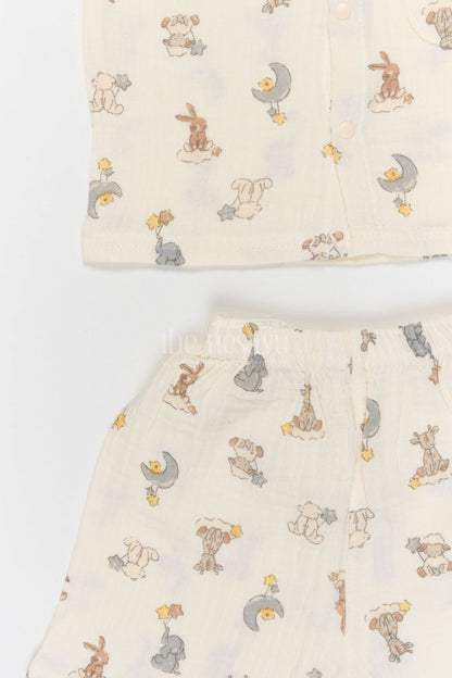 The Nesavu Night Dress Kids Cotton Night Suit with Bunny Print for Everyday Sleep Nesavu Nesavu Kids Muslin Cotton Bunny Print Night Suit For Comfortable Daily Sleepwear
