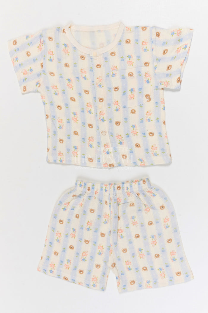 The Nesavu Night Dress Kids Cotton Night Suit with Bunny Print for Cozy Sleep Nesavu 10 (NB) / Cream / Muslin Cotton NS061A-10 Nesavu Kids Muslin Cotton Bunny Print Night Suit For Everyday Summer Sleep