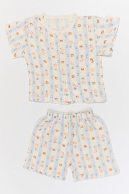 The Nesavu Night Dress Kids Cotton Night Suit with Bunny Print for Cozy Sleep Nesavu 10 (NB) / Cream / Muslin Cotton NS061A-10 Nesavu Kids Muslin Cotton Bunny Print Night Suit For Everyday Summer Sleep