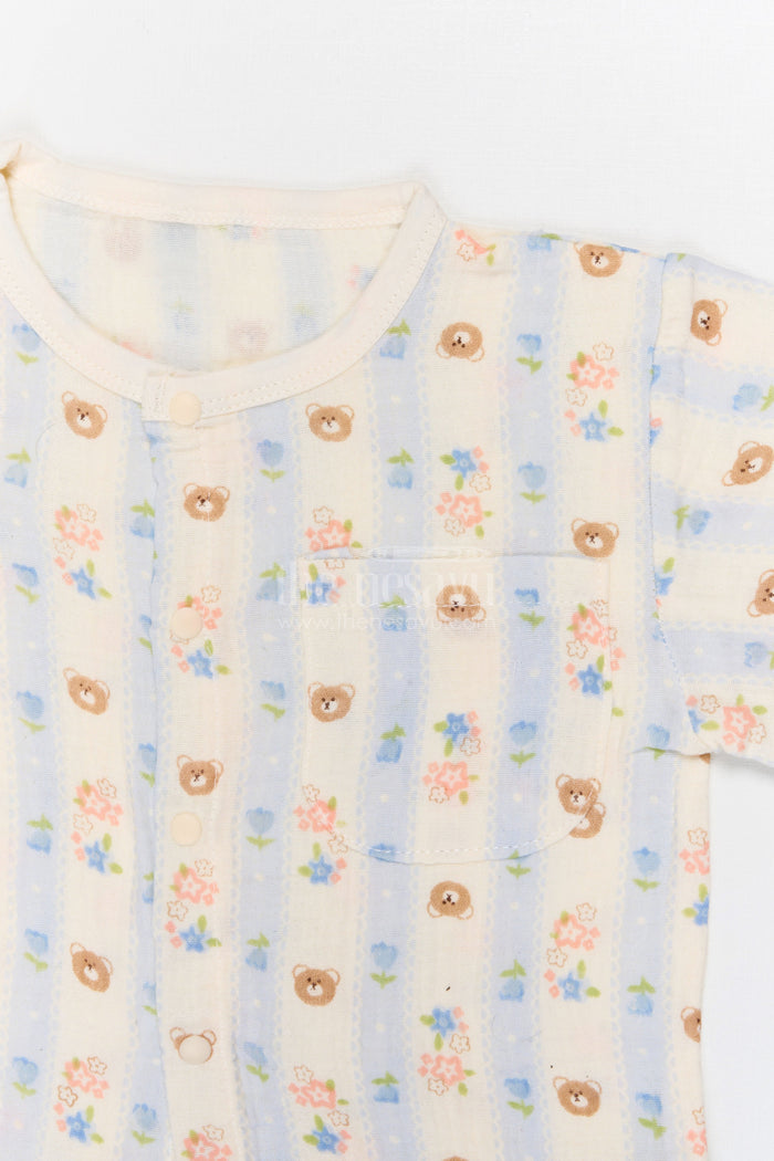 The Nesavu Night Dress Kids Cotton Night Suit with Bunny Print for Cozy Sleep Nesavu Nesavu Kids Muslin Cotton Bunny Print Night Suit For Everyday Summer Sleep