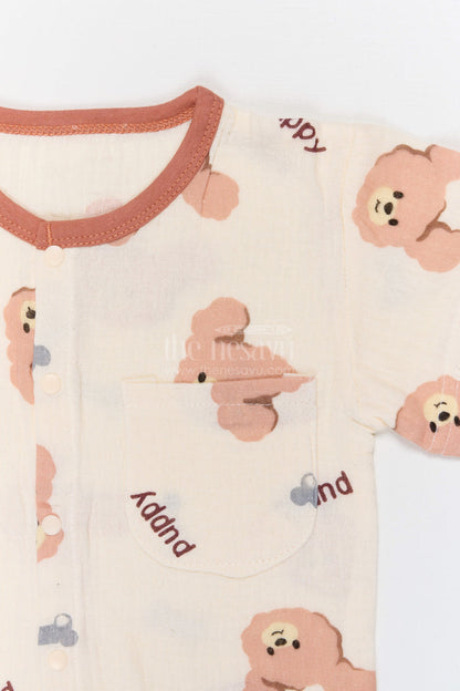The Nesavu Night Dress Kids Cotton Night Suit with Puppy Print for Bedtime Comfort Nesavu Nesavu Kids Muslin Cotton Puppy Print Night Suit For Breathable Summer Sleepwear