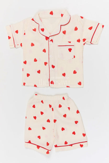 The Nesavu Night Dress Kids Cotton Suit for Comfortable Summer Sleep Nesavu 16 (1Y) / Cream / Muslin Cotton NS053A-16 Nesavu Kids Muslin Cotton Night Suit With Digital Print For Summer Sleepwear