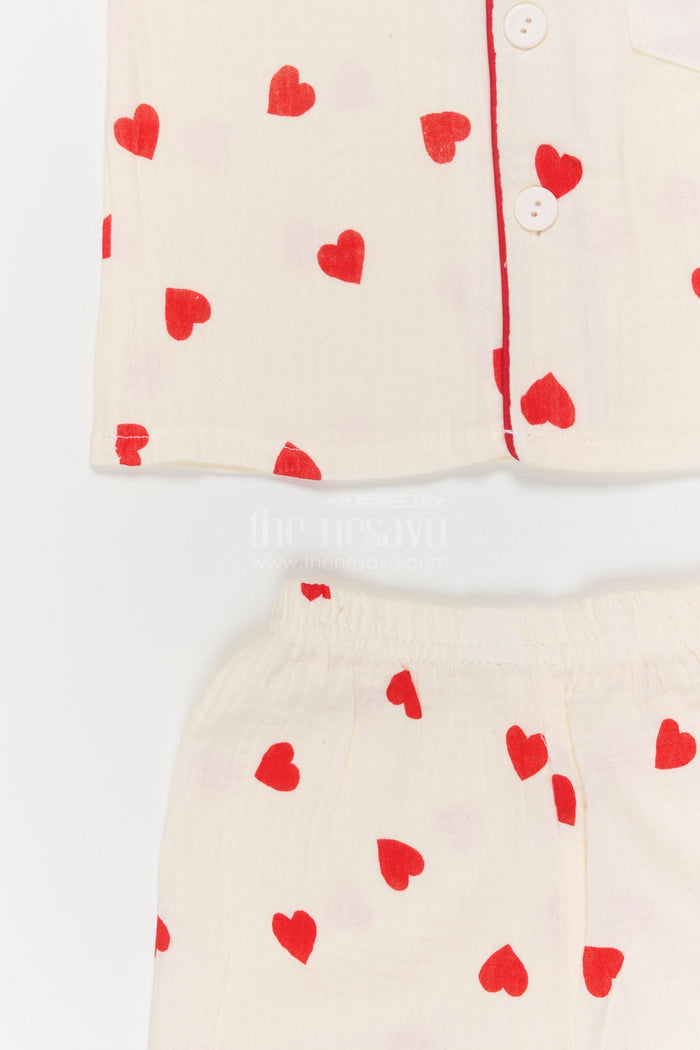 The Nesavu Night Dress Kids Cotton Suit for Comfortable Summer Sleep Nesavu Nesavu Kids Muslin Cotton Night Suit With Digital Print For Summer Sleepwear