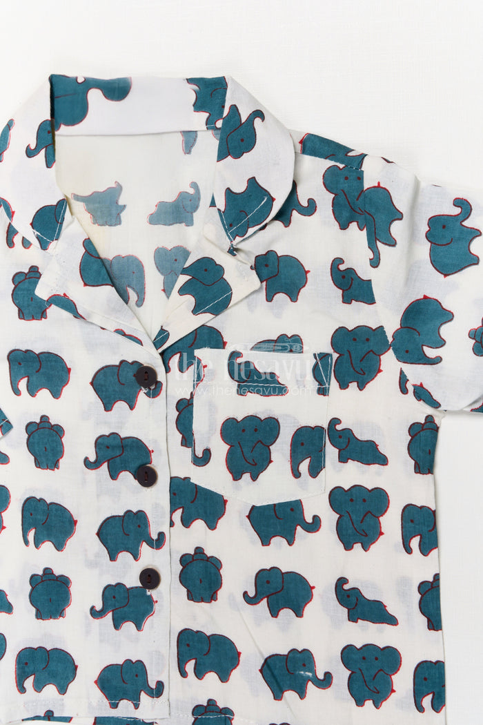 The Nesavu Night Dress Boys Elephant Print Cotton Nightwear Set for Bedtime Comfort Nesavu Nesavu boys cotton nightwear with elephant print – soft and breathable bedtime set for toddlers