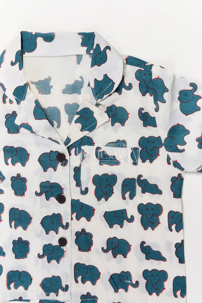 The Nesavu Night Dress Boys Elephant Print Cotton Nightwear Set for Bedtime Comfort Nesavu Nesavu boys cotton nightwear with elephant print – soft and breathable bedtime set for toddlers