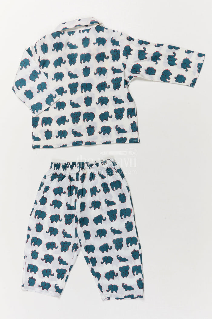 The Nesavu Night Dress Boys Elephant Print Cotton Nightwear Set for Bedtime Comfort Nesavu Nesavu boys cotton nightwear with elephant print – soft and breathable bedtime set for toddlers