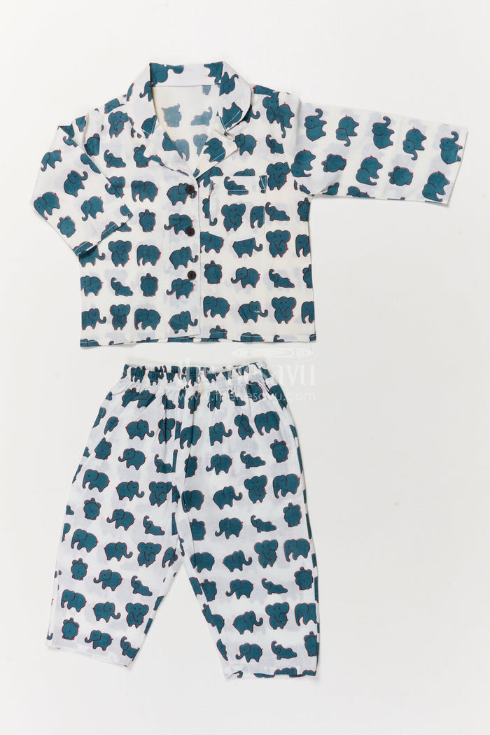 The Nesavu Night Dress Boys Elephant Print Cotton Nightwear Set for Bedtime Comfort Nesavu Nesavu boys cotton nightwear with elephant print – soft and breathable bedtime set for toddlers