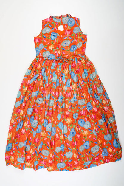 The Nesavu Girls Silk Gown Vibrant Anarkali for Girls in Pure Chinon with Digital Print and Intricate Embellishments Nesavu Vibrant Anarkali Girls Pure Chinon Digital Print Intricate Embellishments | The Nesavu