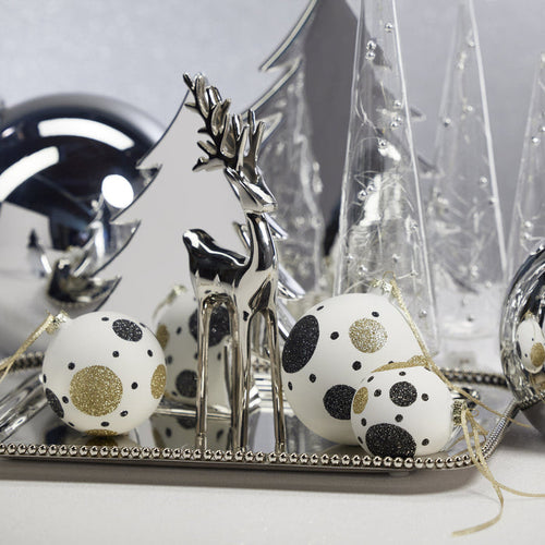 White Glass Ornament with Black & Gold Pattern - Ornaments by Carlyle Avenue
