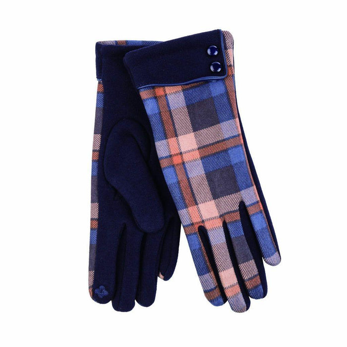 Women's Button Cuff Check Gloves | Soft Moleskin Fabric
