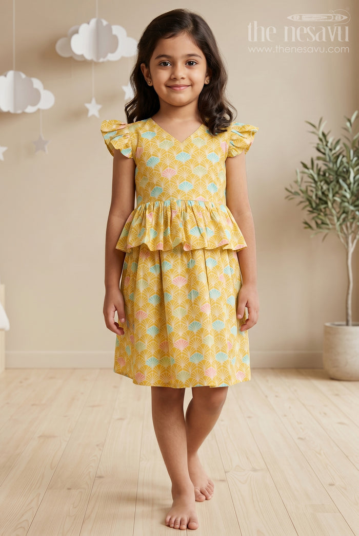 The Nesavu Girls Cotton Frock Yellow Floral Printed Daily Wear Cotton Frock for Girls Nesavu 16 (1Y) / Yellow GFC1336C-16 Yellow Floral Printed Cotton Frock for Girls - Stylish & Playful | The Nesavu